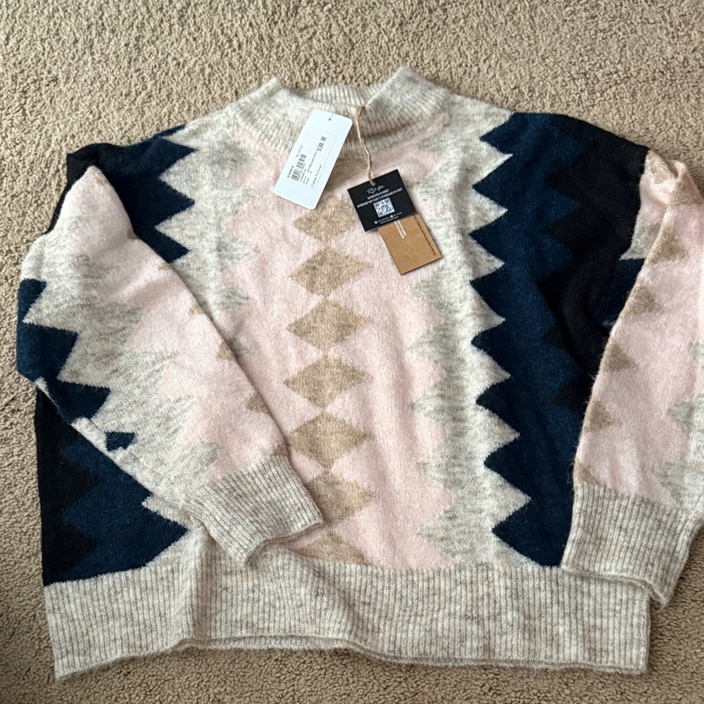 RD Style Pink and Navy Cowl Neck Sweater